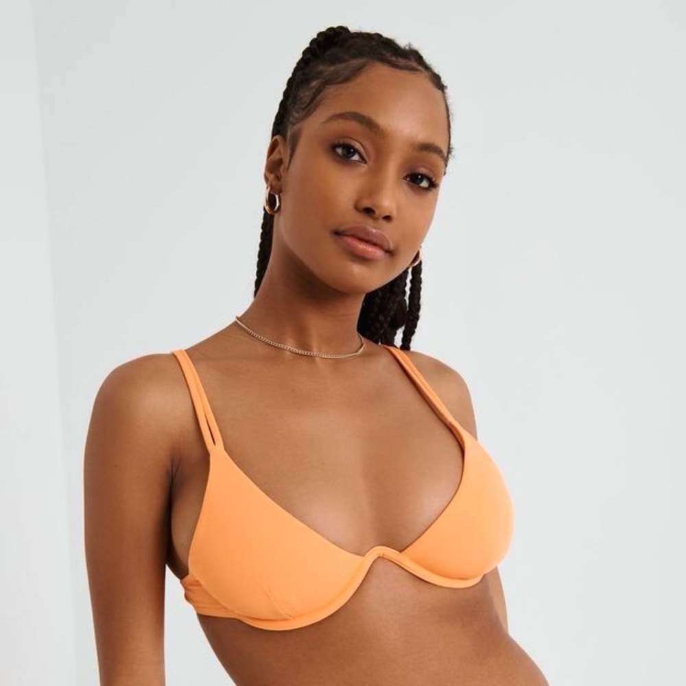 Garage Orange Double Strap Ribbed V-Wire Bikini Top - L